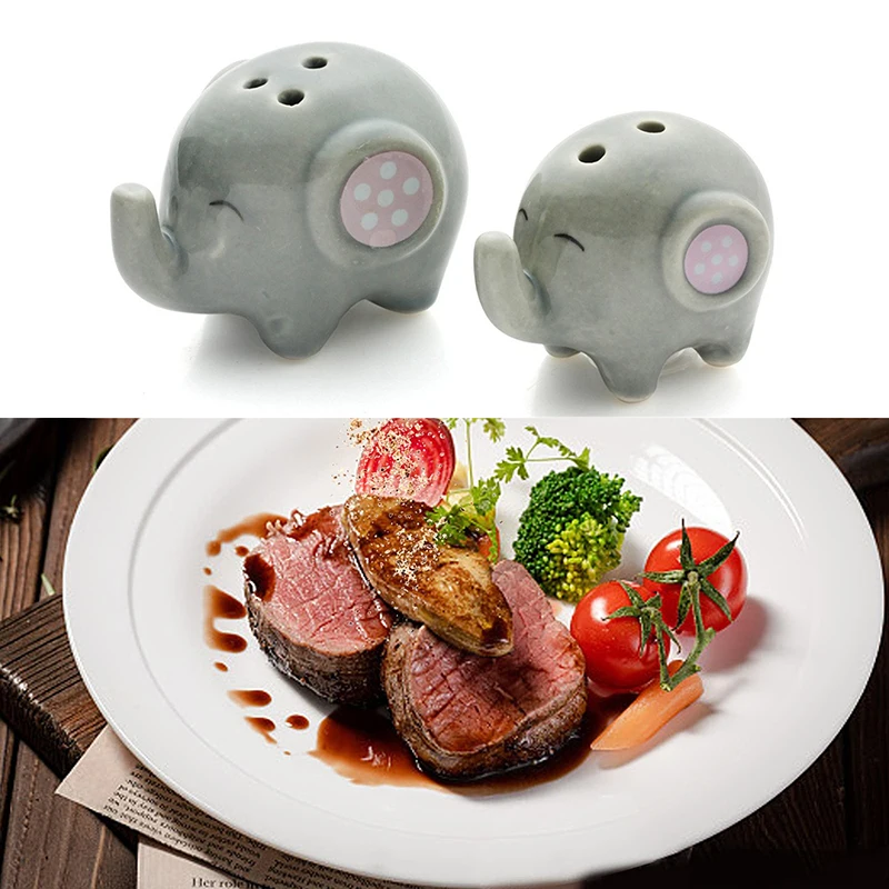 2 Pcs Ceramic Elephant Salt And Pepper Shaker Cartoon Spice Container Wedding Party Favor Tabletop Animal Decoration Spice Jar