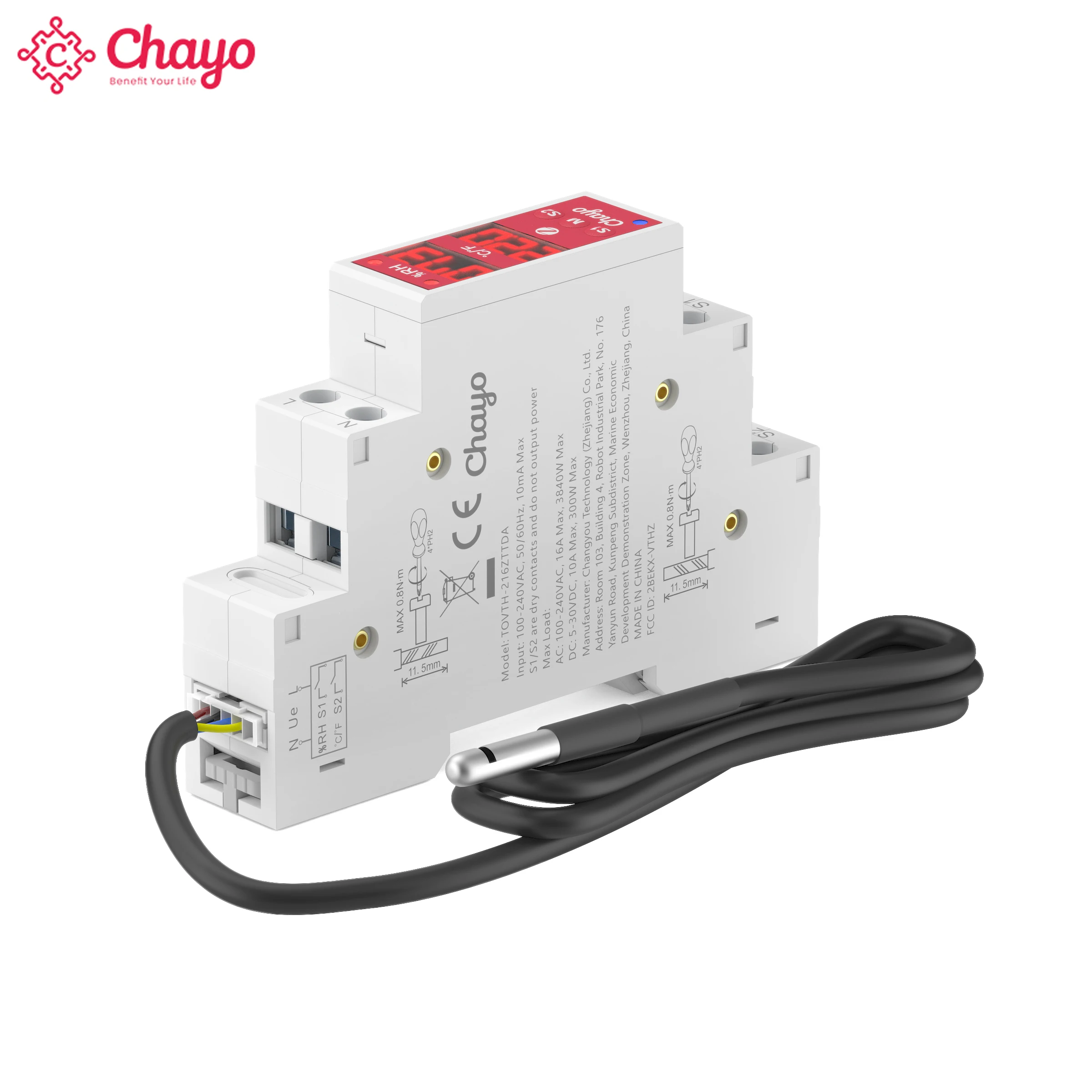 Chayo Tuya Zigbee DIN Rail Temp Humidity Controller, Dual Dry Contact Relay AC16A DC10A Smart Life Remote Control