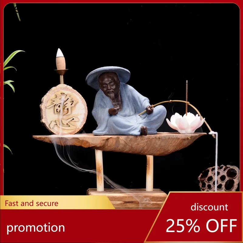Cz1 weathered wood jiang taigong figurine ceramic character statue home living room office decoration