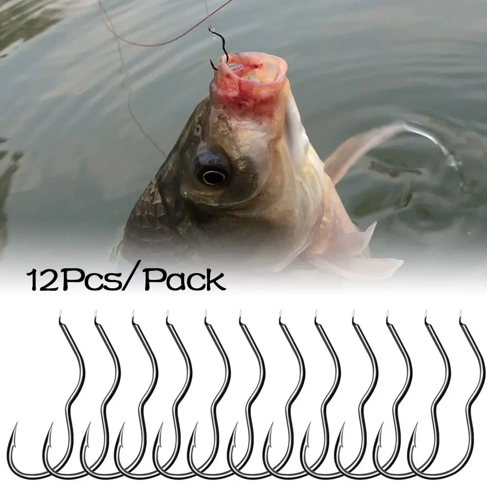 12Pcs/Pack High Carbon Steel Fishing Hook Sharp Barbed Automatic Flip Fishhook for Carp Fishing Tackles  Accessories