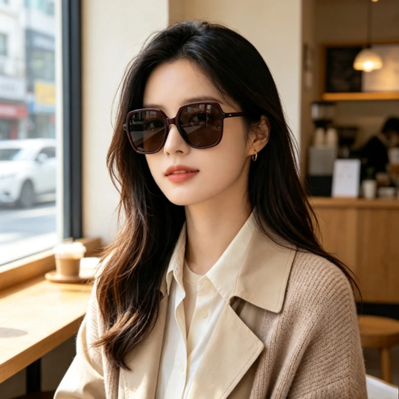 Oversized Sunglasses Women Vintage Square Street Photography Glasses Classic UV400 Big Frame Lady Eyewear Driving Eyeglasses