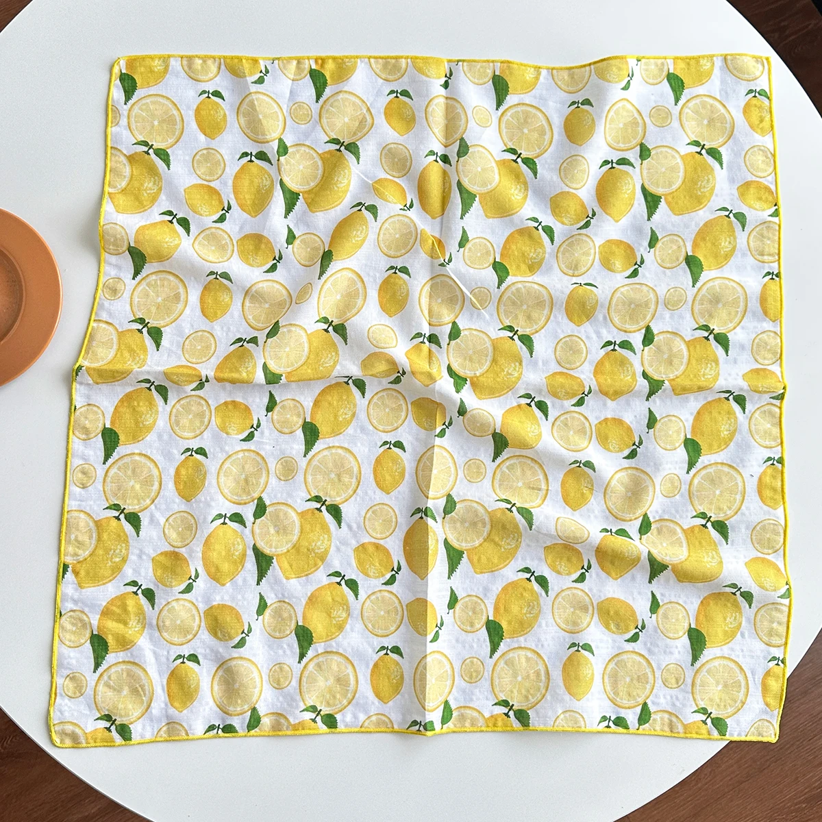 1 pezzo 53X53Cm Sciarpa quadrata stampata con limone fresco Turbante Sciarpa versatile europea e americana adatta per l'uso quotidiano