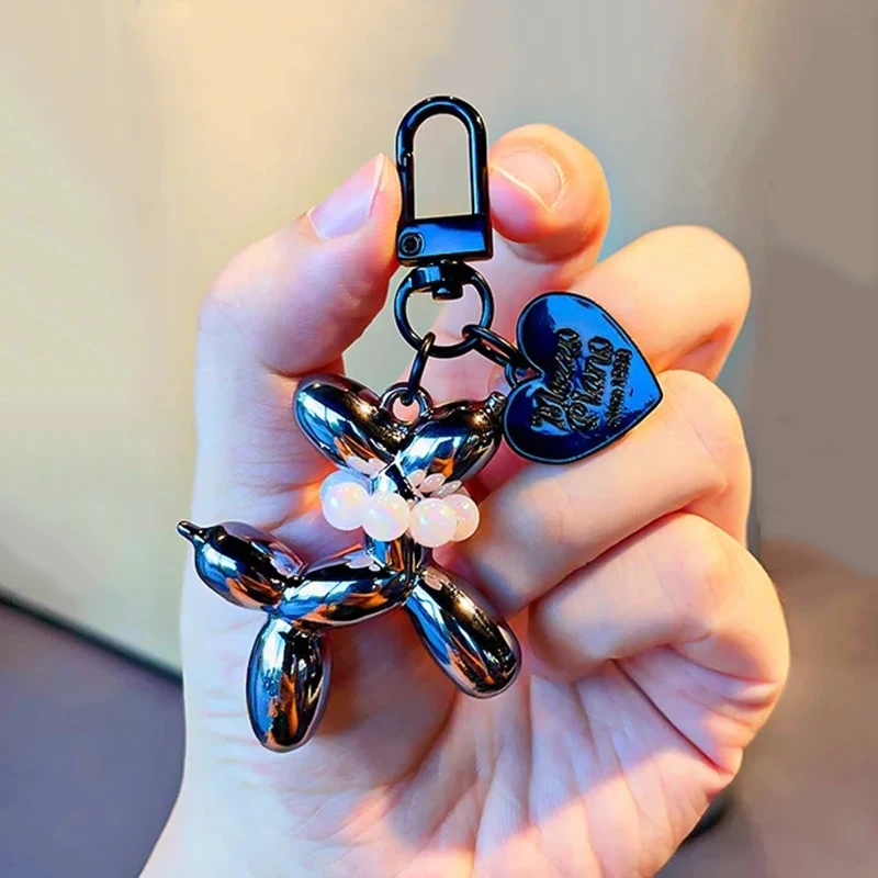 Colorful Balloon Dog Keychain Pearl Puppy Key Chains for Women Creative Bag Pendant Charms Jewelry Accessories Girl Friend Gift