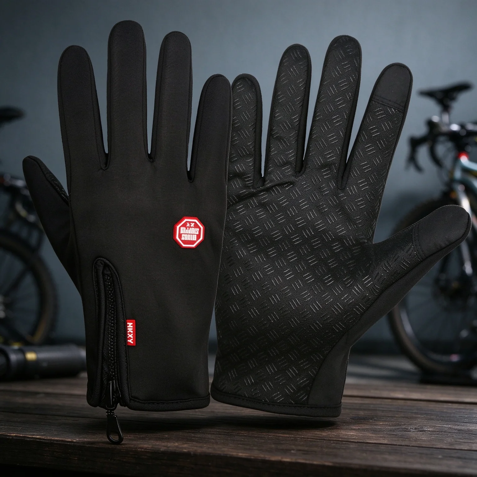 Touchscreen Gloves Non Slip Zipper Design Gloves for Cycling Running Outdoor Sports