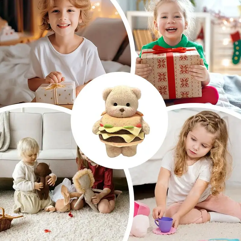 Bear Stuffed Animal Cartoon آلیشان Burger Bear Backpack Dress-up Animal Doll Shoulder Strap Lovely Bag for Photo Props