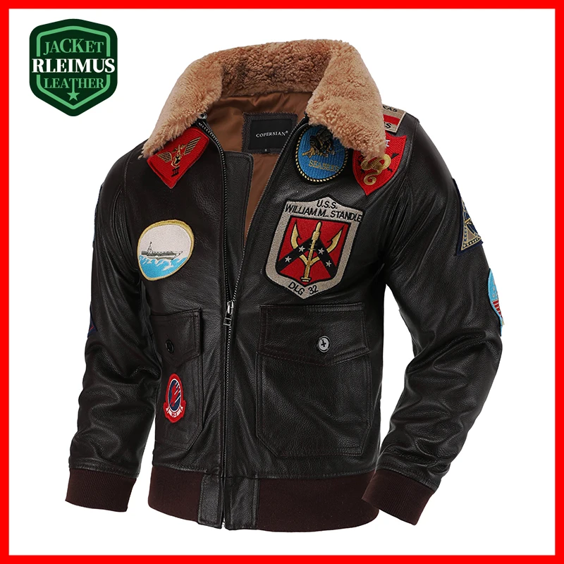

G1 Flight Jacket Cowhide Coat Men's Leather Air Force Suit Pilot Jacket Embroidered Lapel Leather Jacket Winter