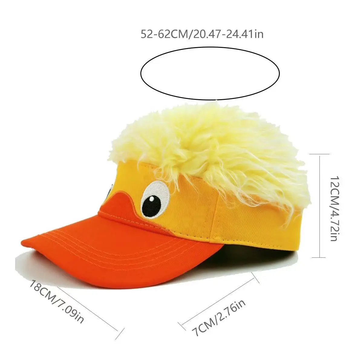 Lustiger Enten-Schirmhut mit Kunsthaar, Neuartiger Gelb-Oranger Verstellbarer Sonnenschirm für Männer und Frauen, Einzigartige Lässige Streetwear-Kappe – Detail 8