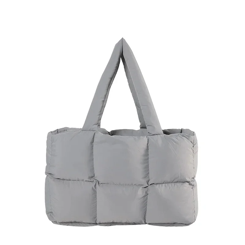 Large Capacity Soft Puffer Tote Bag Women Cloud Shoulder Handbag Crossbody Quilted Down Cotton Travel Bag White