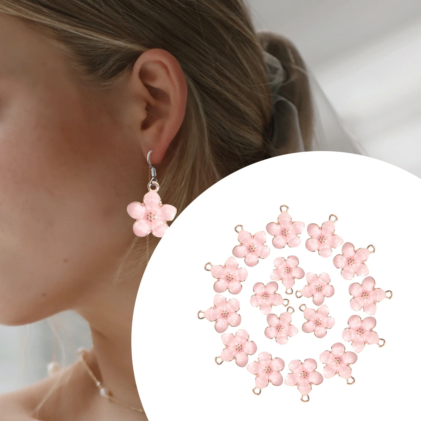 

50pcs Sakura Pendant Jewelry Alloy Flower Charms For Diy Necklace Handcraft Supplies Cherry Blossom Flower Pendant Decorative