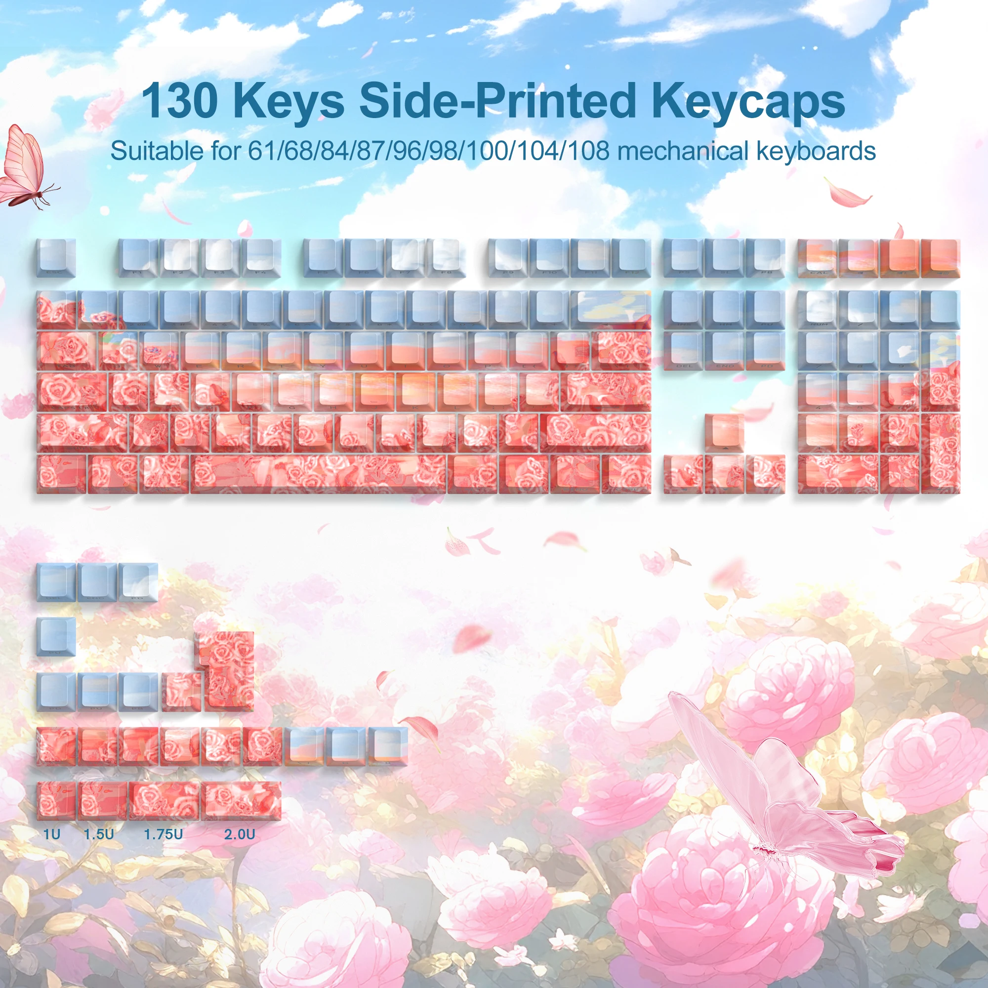 130+ Keys Sunset Rose Side Shine Through PBT Keycap Cherry Profile Dye-Sub Key caps For Cherry MX Gamer Mechanical Keyboard