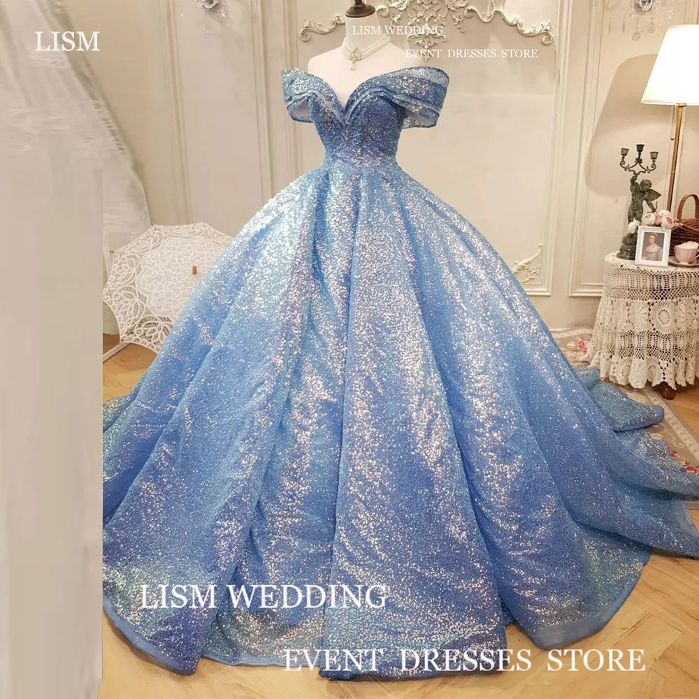 LISM-Robe de Quinceanera bleu marine scintillante, 15 robes de Quinceanera, épaules dénudées, col en V, ficelle A-Line Bling, robe de fête d'anniversaire