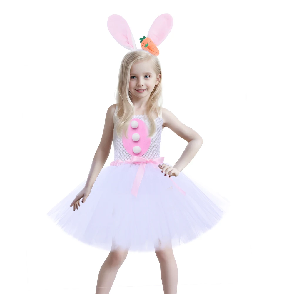 White Rabbit Girls Tutu Dress Kids Easter Party Dresses Princess Tulle Dress for Dance Ball Gown Baby Birthday Cake Smash Tutu