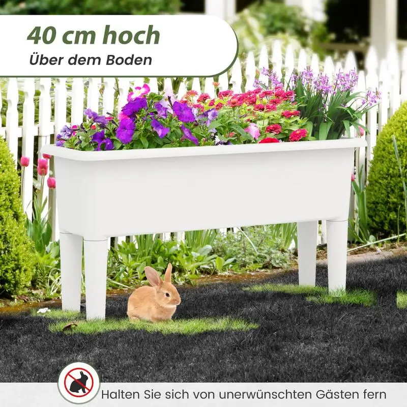 

2 PCS Raised Garden Beds Self-Watering Planter Box with Detachable Legs and Drainage Hole-White