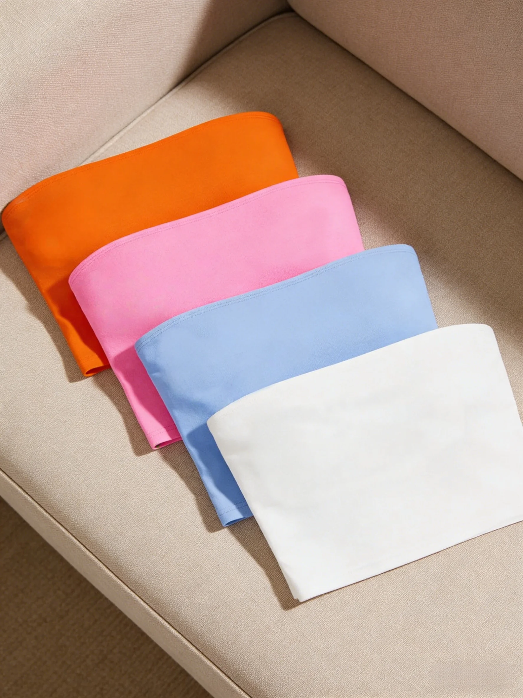 Women 4 Pack Strapless Tube Top Set Casual Solid Sleeveless Bandeau Top Set