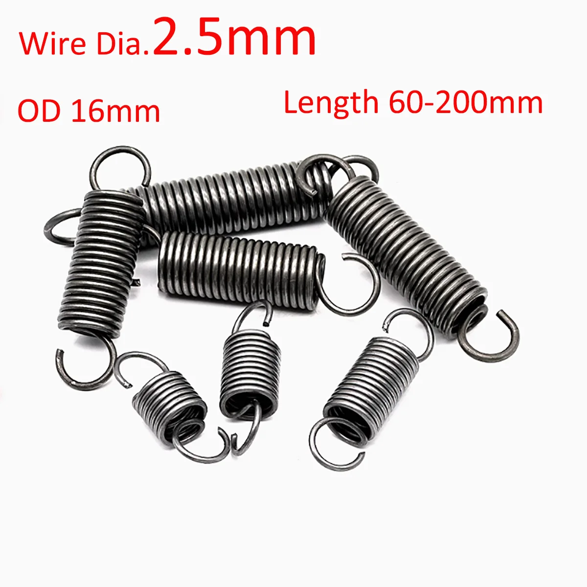 

2pcs Wire Diameter 2.5mm Extension Springs OD 16mm Spring Steel Tension Expansion Spring Length 60/70/80/90/100-300mm Hook Ends