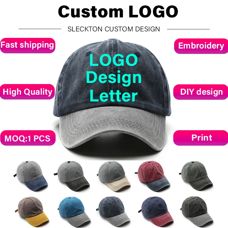 SLECKTON Custom LOGO Caps Retro Cotton Baseball Cap for Women and Men DIY Design Brand Embroidery Hats Graph Printing Unisex