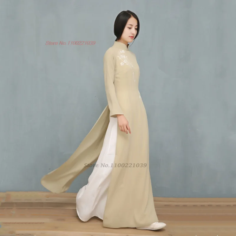 

2024, вьетнамское традиционное платье aodai, улучшенное Cheongsam, национальный цветочный принт, банкетное платье Ципао, восточное вечернее платье, платье