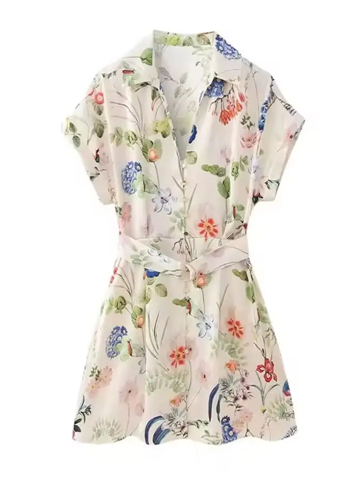 HH Boho Women's Floral Print Shirt Dress With Belt Button Down Tie Waist  Mini Dress for Women Beach Holiday Outfits - AliExpress