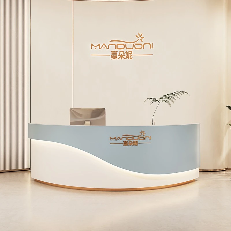 A modern, simple and beautiful curved reception desk that can be used in company front desks, beauty salons，with a sense of art