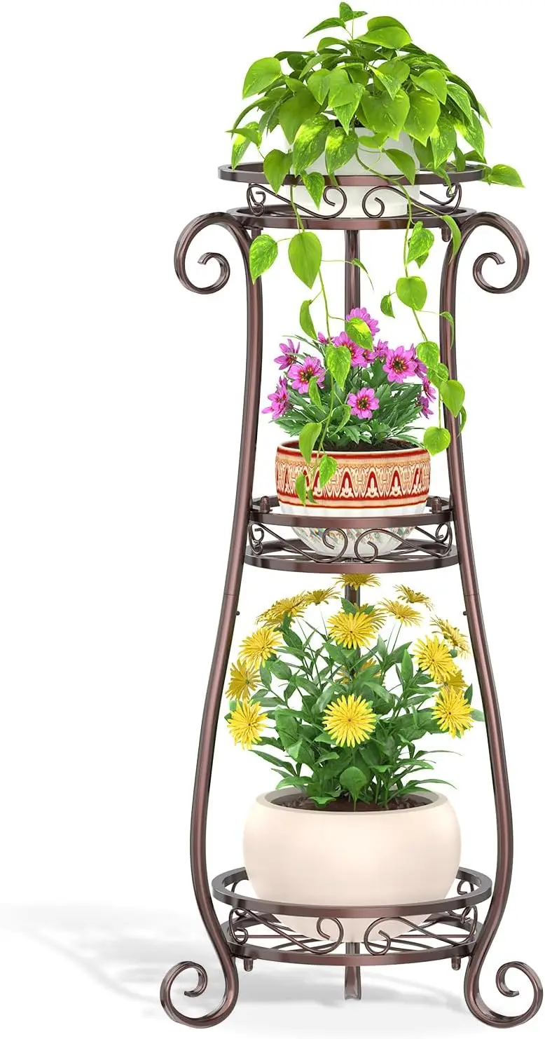 

3-Tier Bronze Metal Plant Stand for Large Planters Indoor Outdoor, Heavy Duty Tall Flower Rack Corner Patio Office Modern Sturdy