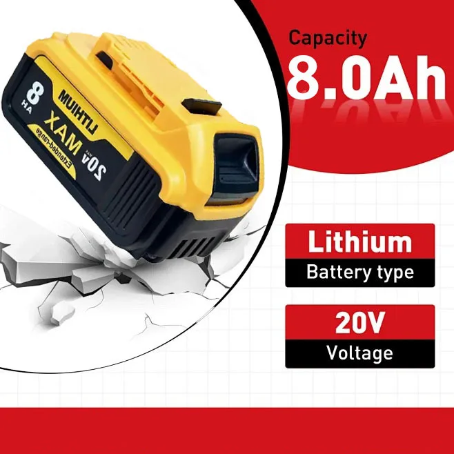 

20V Replacement Lithium Battery Fit Dewalt DCB200 DCB208 Rechargeable Battery for Dewalt 20V Cordless Power Tools