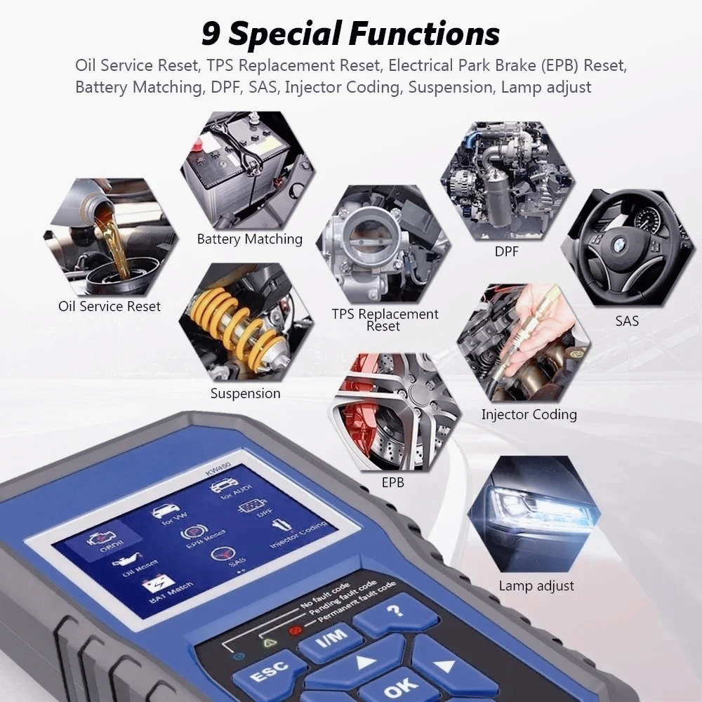 

DB-KW450 OBD2 Diagnostic Tool for VAG Cars VW Audi ABS Airbag Oil ABS EPB DPF SRS TPMS Reset Full Systems Scanner VAG COM