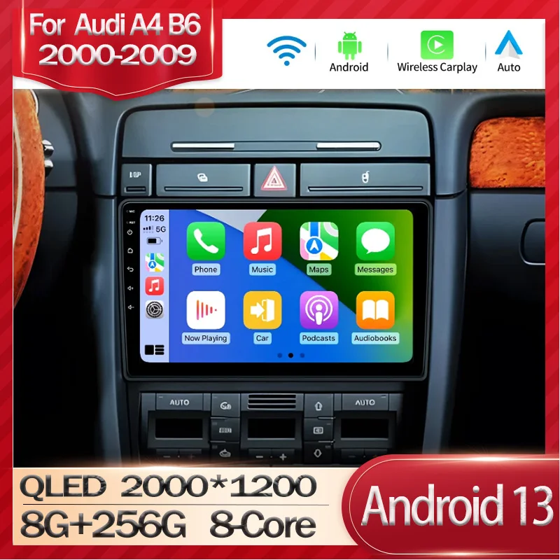 

For Audi A4 II 2 B6 III 3 B7 2000-2009 S4 2002-2008 RS4 2005-2009 2 Din Android 13 Car Radio Multimedia Video Player Carplay DSP