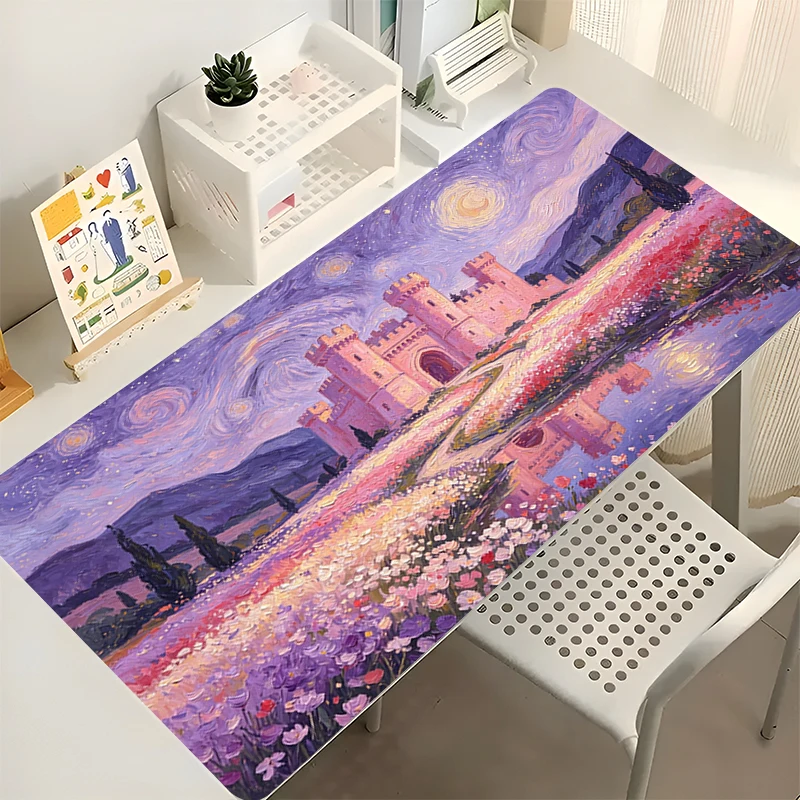 Mouse Pad Pink Anime Castle Office Desk Mat Game Computer Mousepad Gaming Accessories Tablet Varmilo Keyboard Pad Large Mausepad