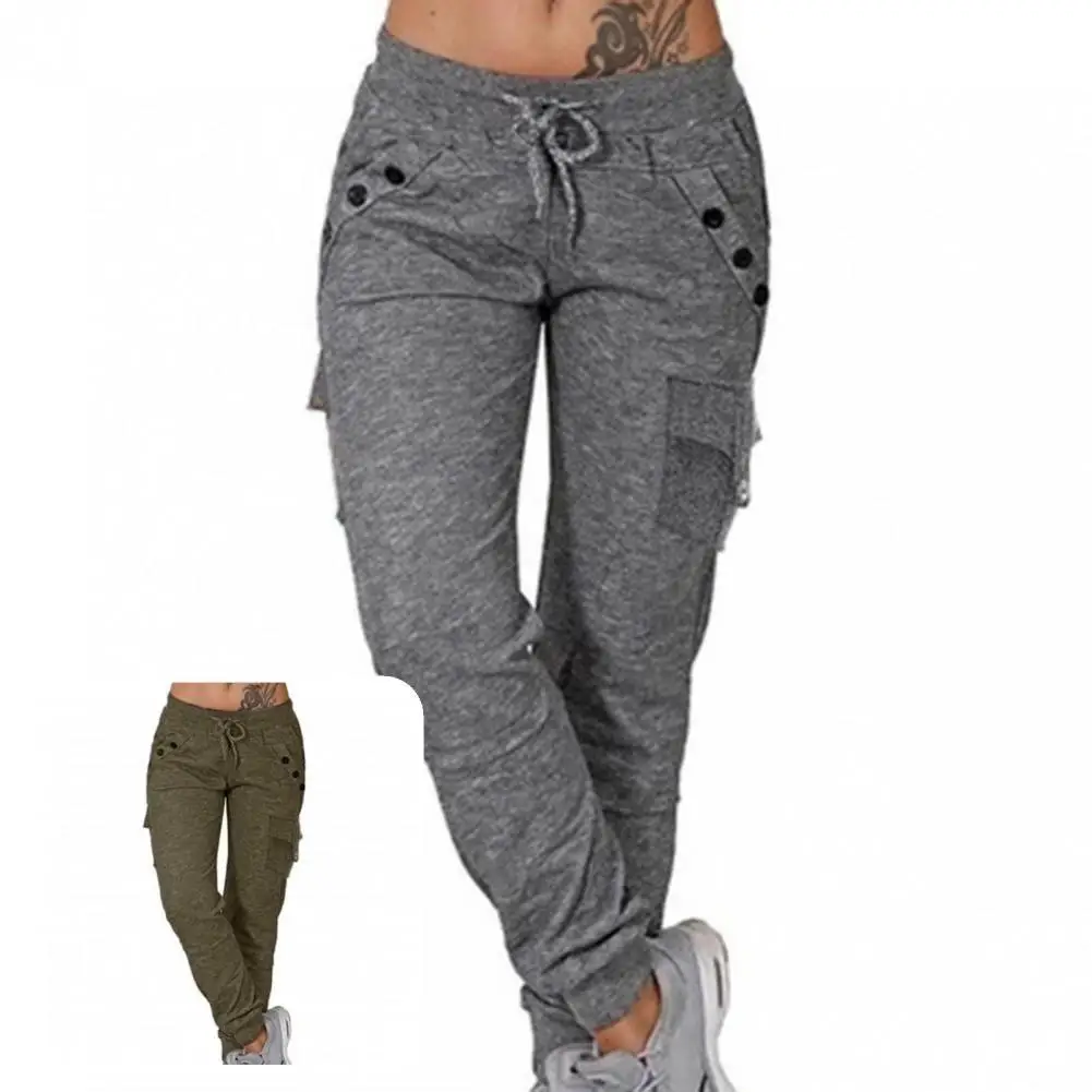 

Women Solid Cargo Pants Multicolor Stretch Casual Lacing Drawstring High Waist Bottoms Trousers Fitness Tracksuit Dropshipping