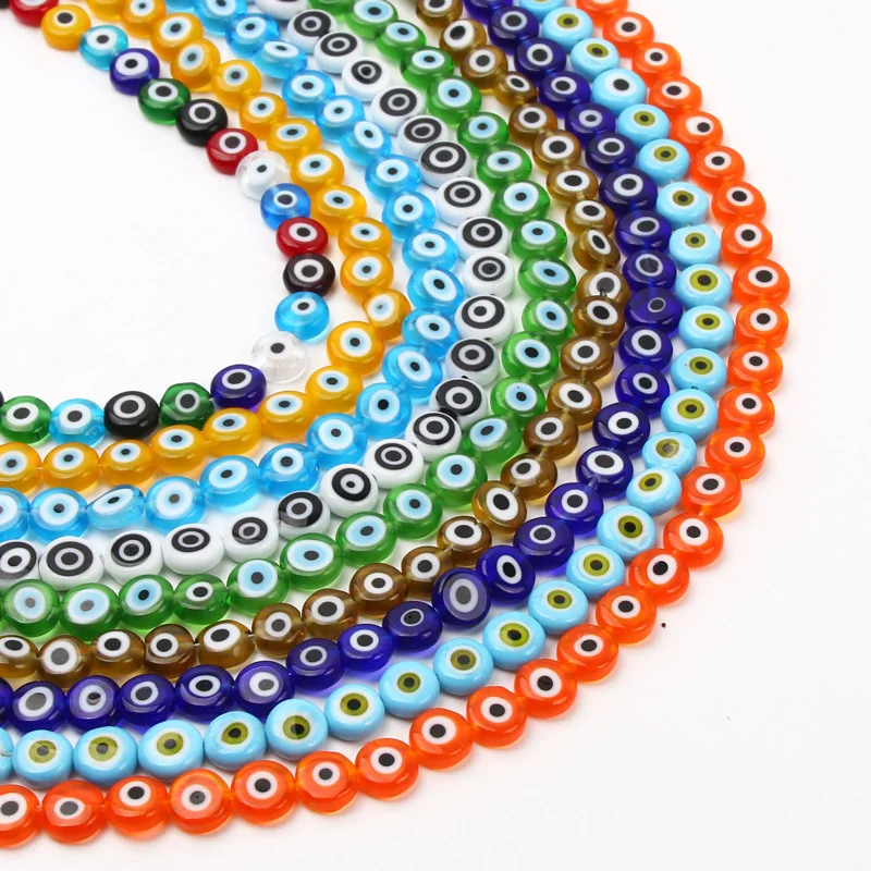 Bunte flache runde Evil Eye Lampwork Millefiori glasierte Glasperlen für Schmuckherstellung, Armband, Halskette, DIY-Zubehör