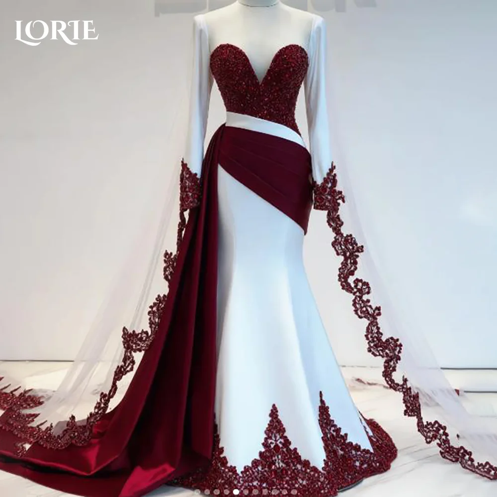 

LORIE Pink Shiny Saudi Party Dress High Collar Long Sleeve Mermaid Evening Dress Prom Dress Pleats Party Gown Club Customized