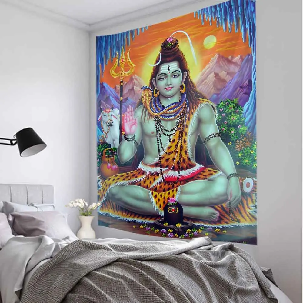 Indian Buddha Art Tapestry Still Life Oil Painting Printing Wall Hanging Datura Home Wall Decoration Background Fabric Blanket