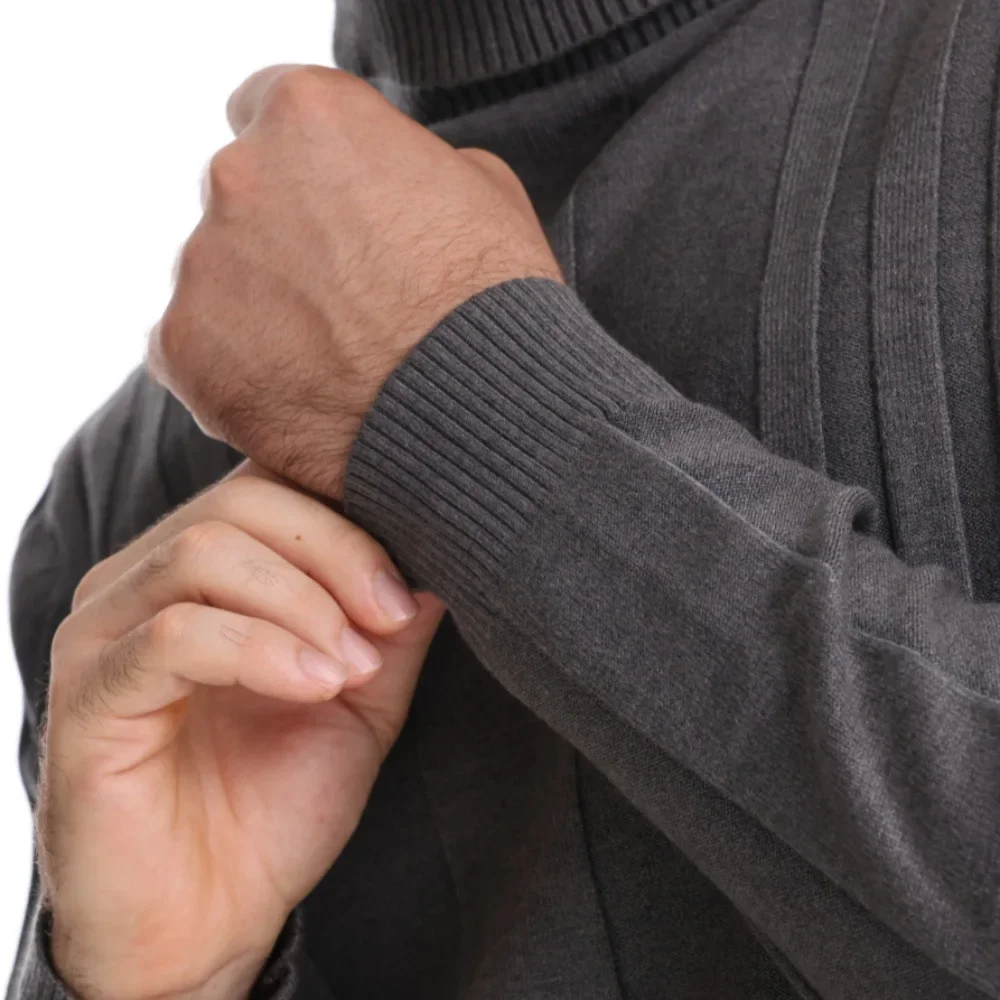 

Теплая нижняя рубашка, однотонный универсальный модный пуловер, новый мужской повседневный вязаный свитер с высоким воротником