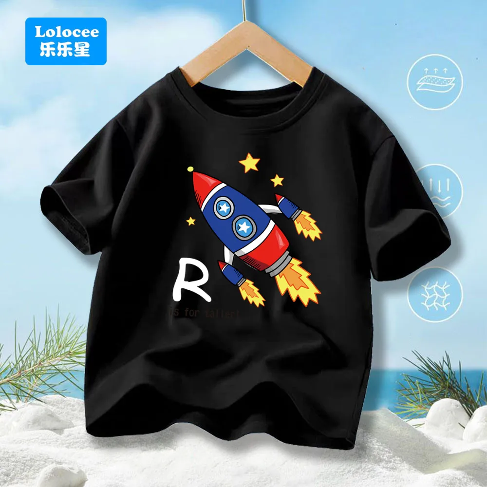 2026 Summer Baby Boys Short Sleeve T Shirt Cartoon Rocket Boys T-Shirts Plane Tops Children's Costume Tees HJ1