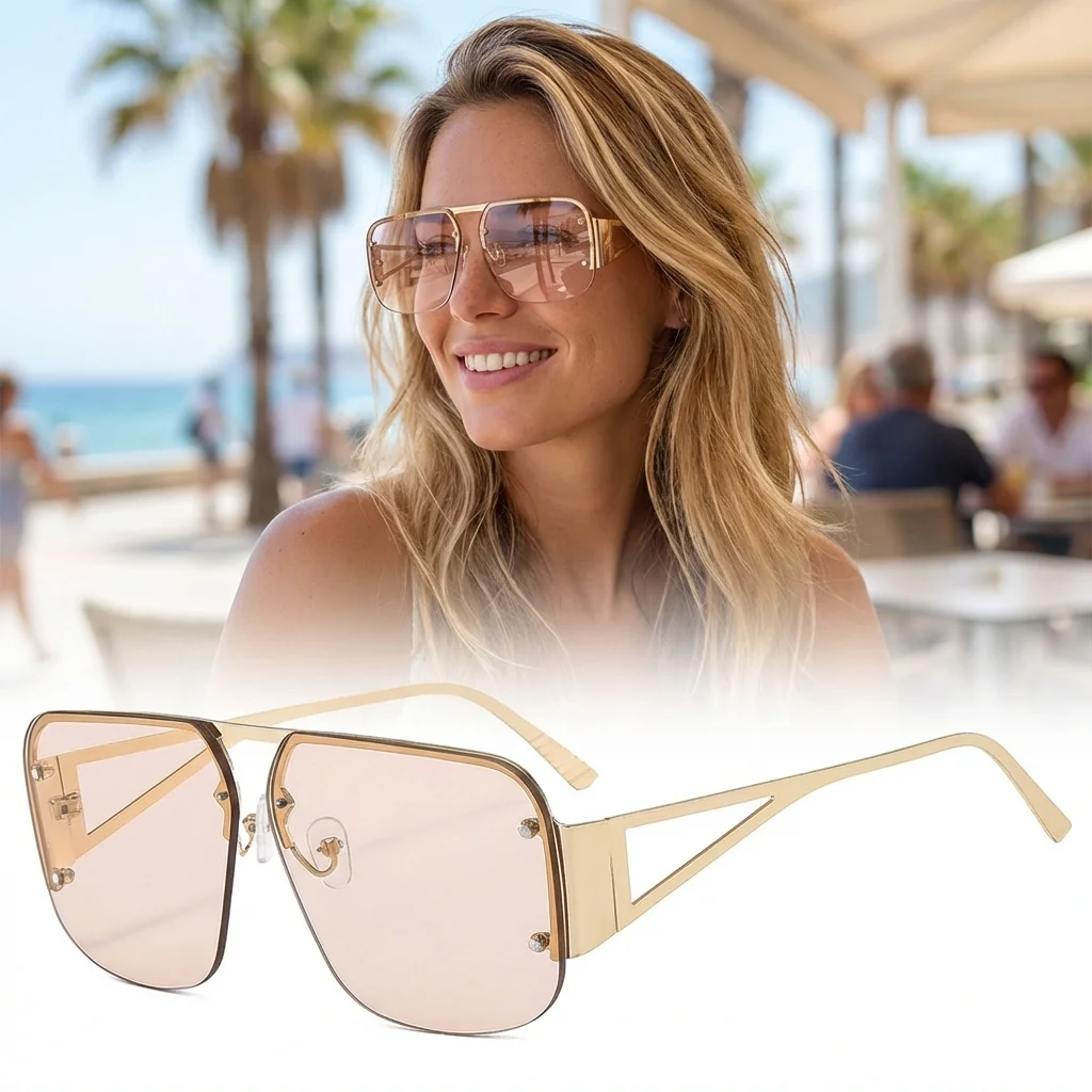 

Элитные металлические солнцезащитные очки с полуоправой для мужчин и женщин, защита от УФ-излучения UV400, модные солнцезащитные очки в стиле INS, ретро-очки для активного отдыха