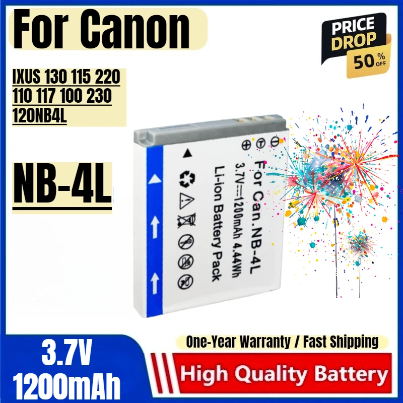 

NB-4L Battery 3.7V 1200mAh Rechargeable Batteries and Charger for Canon IXUS 130 115 220 110 117 100 230 120NB4L Camera Battery