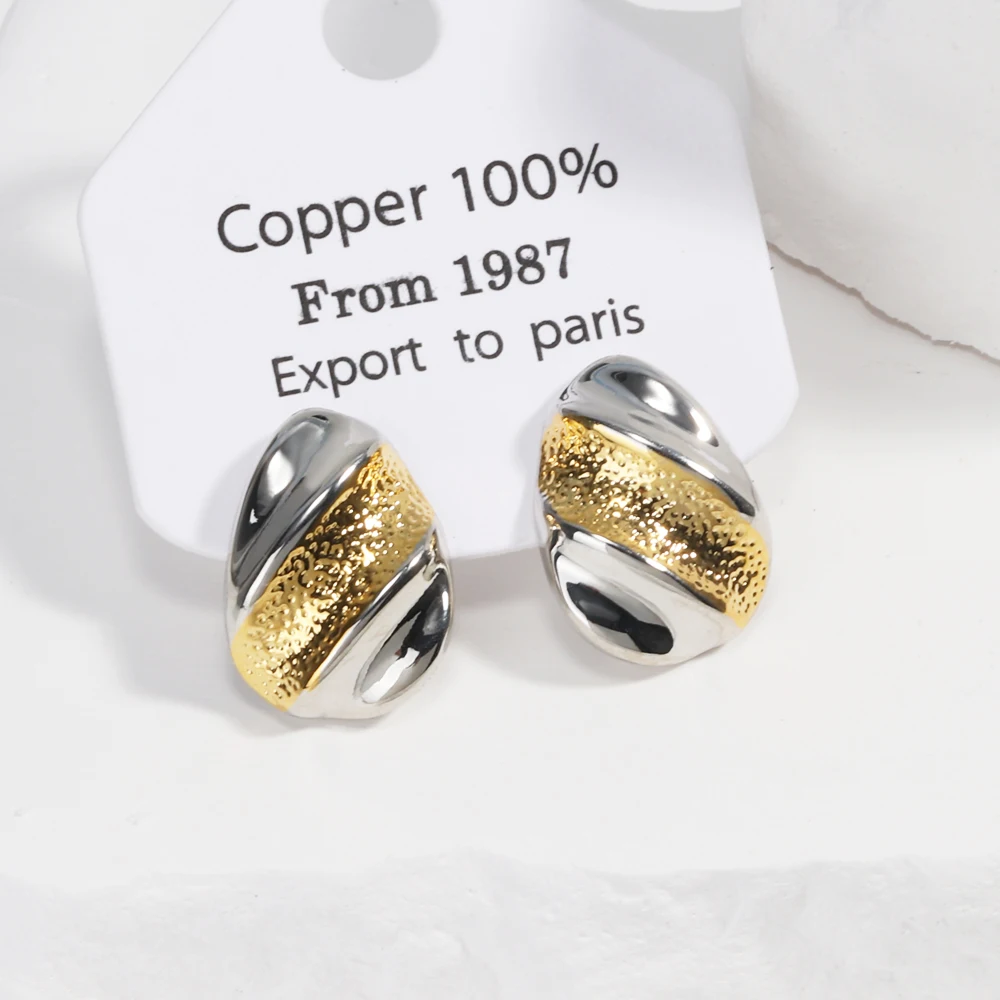 Wasserdicht Zwei Ton Silber Farbe Gold Farbe Waterdrop Mode Stud Metall Ohrringe Für Frauen Mädchen Party Punk Süße Schmuck Geschenk