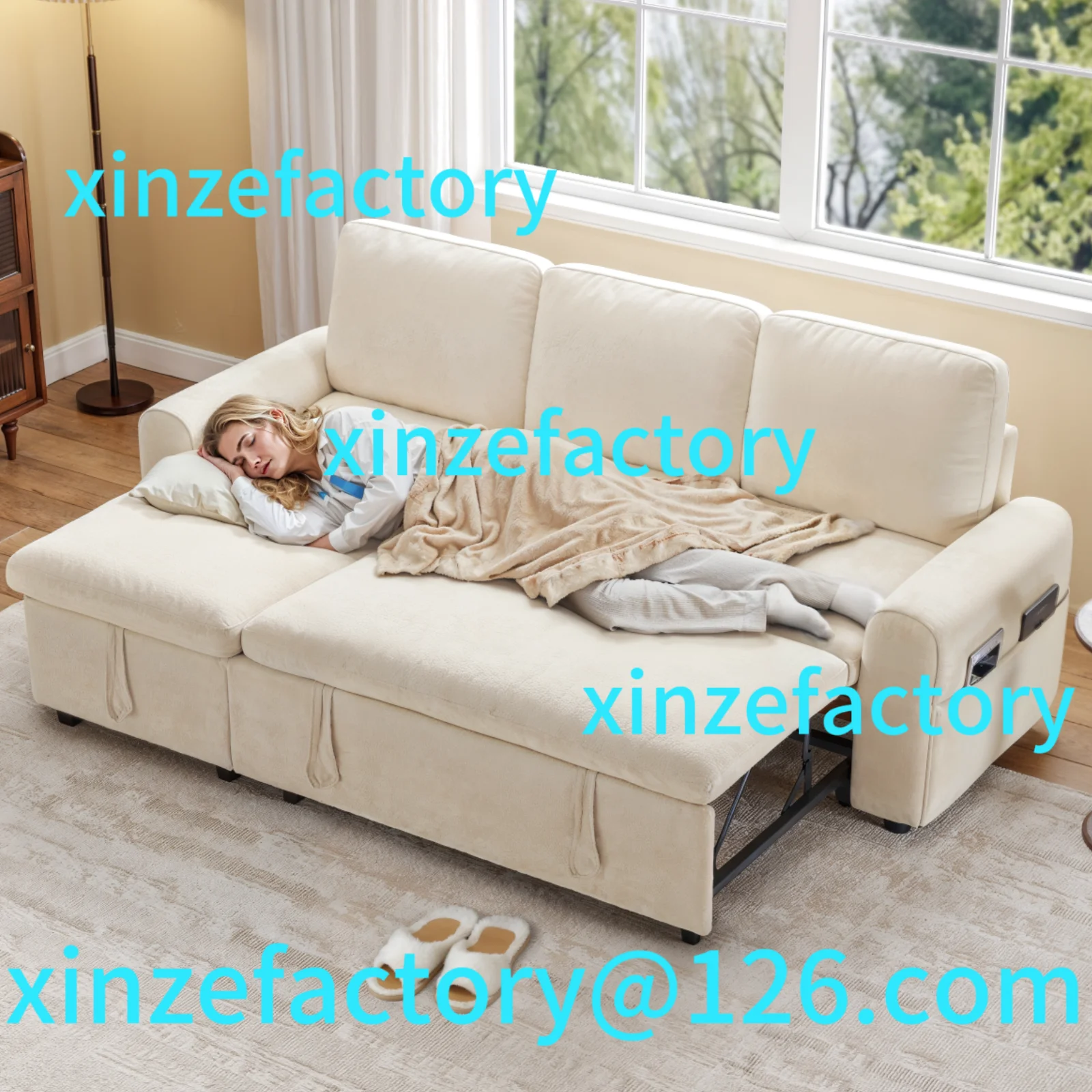 

Customizable L Shaped Sleeper Sofa, 85" Pull Out Couch Bed with Storage Chaise, 2 in 1 Sectional Sofa Couch with Pullout Bed & 2