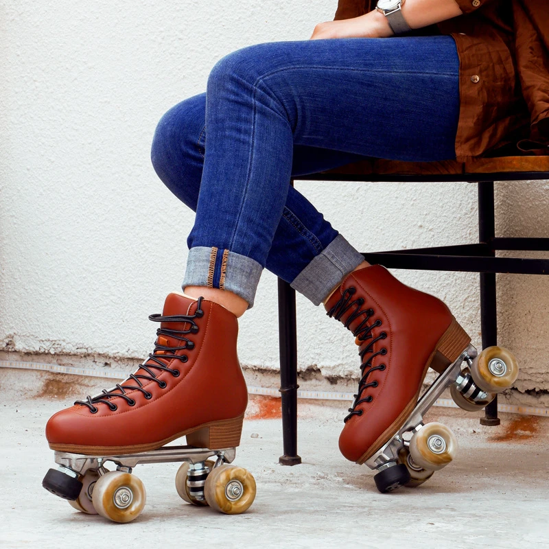 

Luxury Quad Roller Skates Super Fiber Leather Shoes Aluminium Alloy Frame High Elasticity PU Wheel Indoor Street Fitness Skating