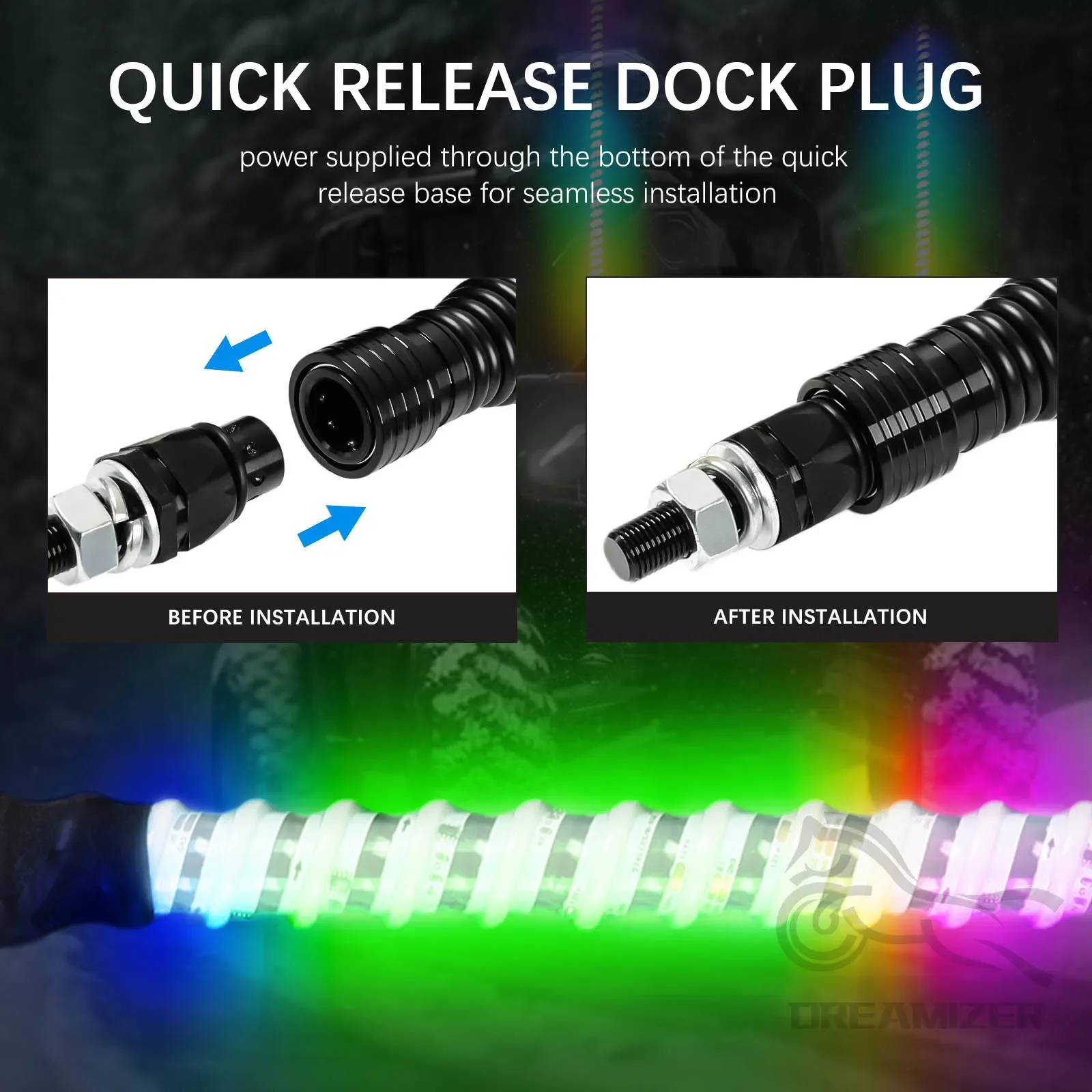 2 قطعة 3FT COB سوط أضواء مع التطبيق التحكم عن بعد دوامة RGB COB مطاردة السياط ضوء ل UTV ATV قارب Can-Am Polaris RZR الخ