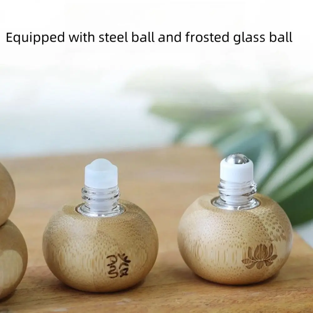 1ML Bamboo Roll On Bottle Gourd Shape Steel Roller Ball Essential Oil Bottles Empty Tube Storage Box Refillable Perfume Bottle