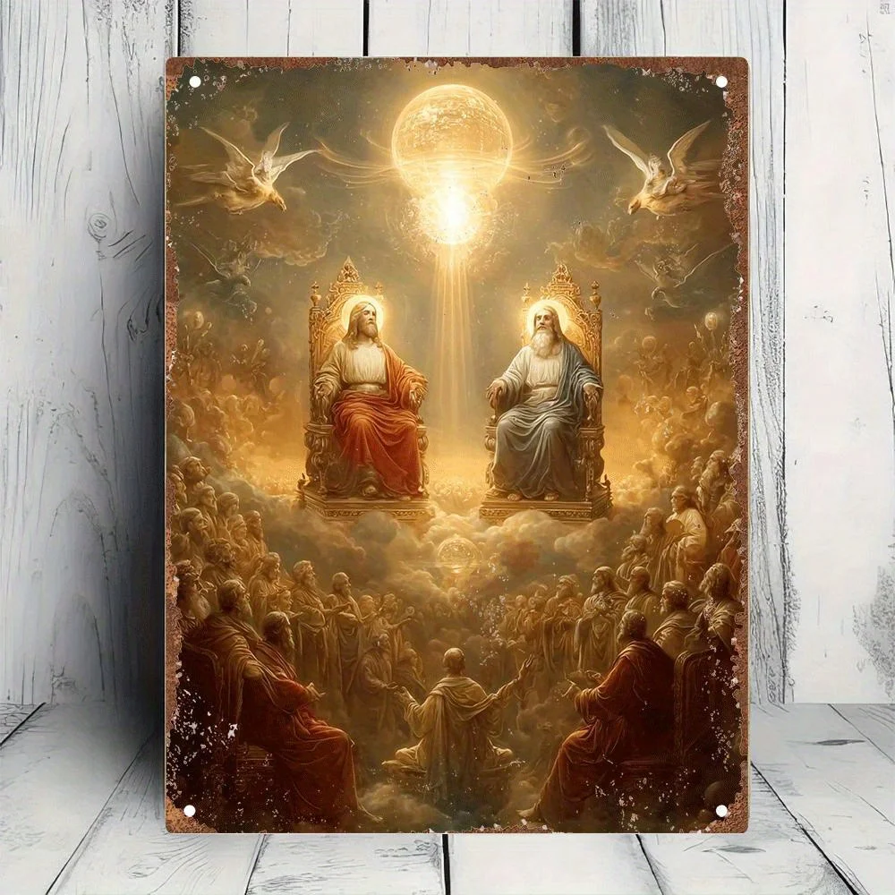 Vintage Christian Wall Art Depicting The Holy Trinity, Featuring God The Father,