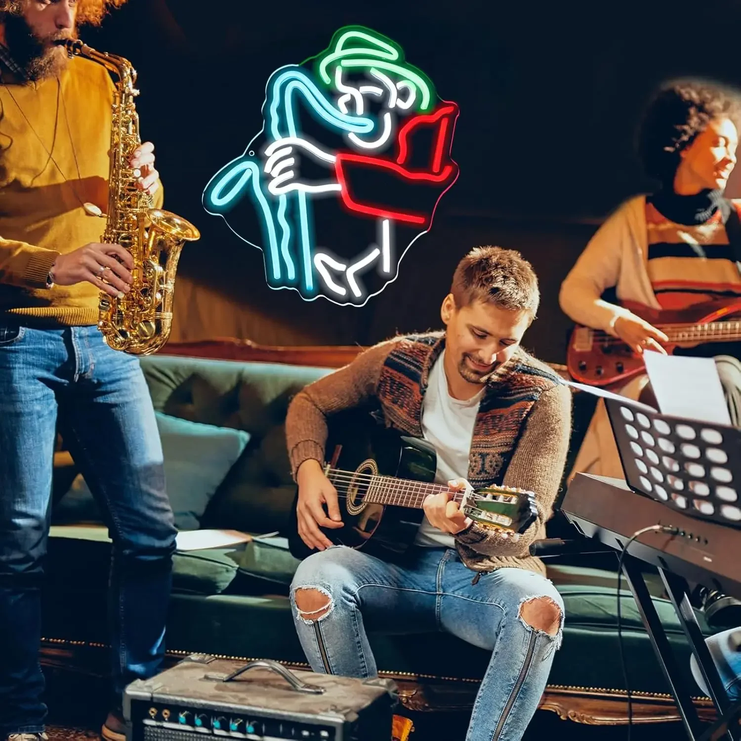 Musician Man with Saxophone Neon Sign LED Neon Light USB Dimmable for Studio Club Home Event Storefront Decor Gift for Friend