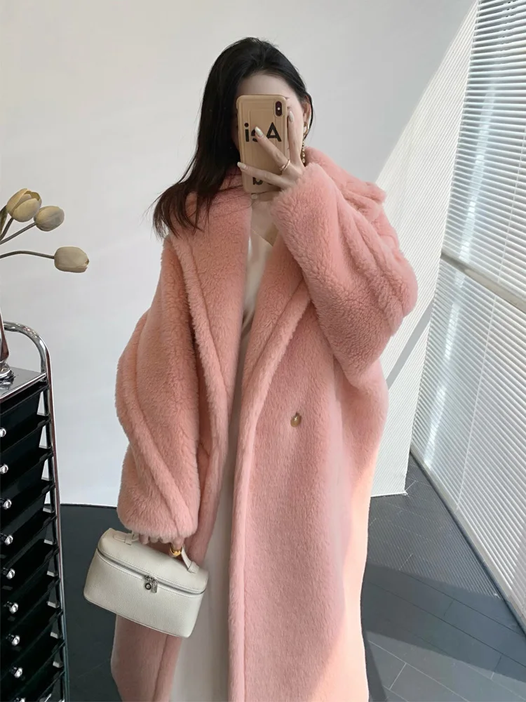 

Winter New Fashion Teddy Bear Mid-length Coat Women Loose Thick Silhouette Alpaca Fur Teddy Fur Coats Warm Lapel Overcoat Autumn