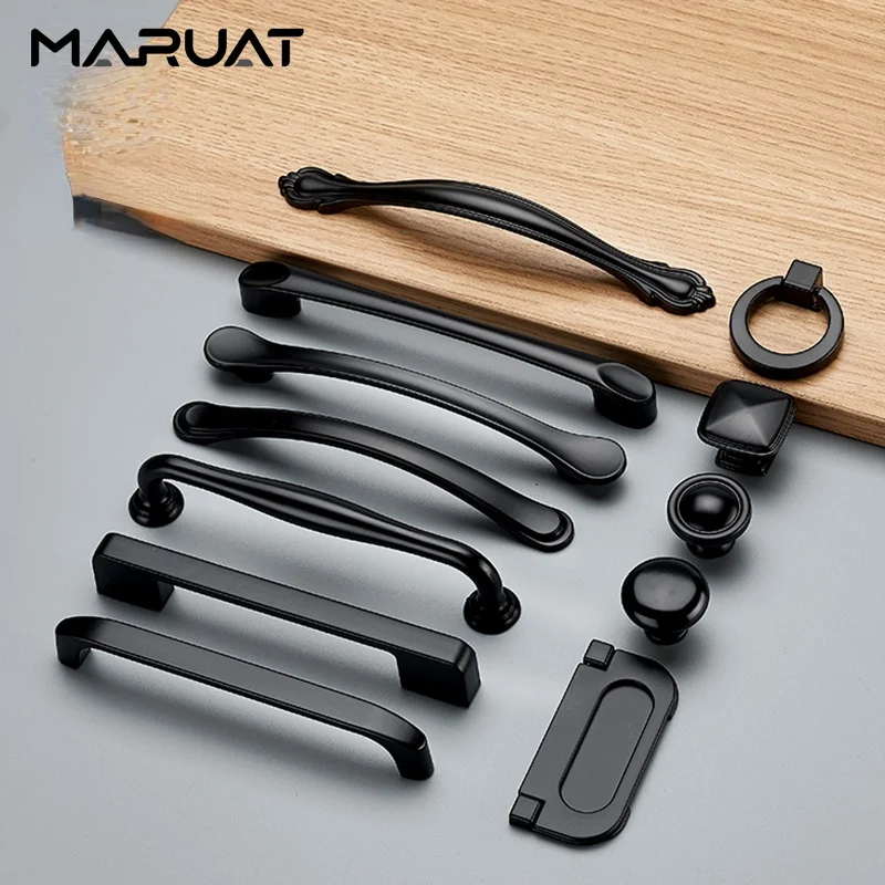 Black 96/128mm Kitchen Cupboard Pulls Modern American Cabinet Handle Solid Aluminum Alloy Drawer Knobs Bathroom Furniture Handle