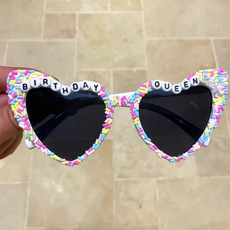 

Birthday queen heart Sunglasses woman 30th 35th 40th 45th 50th 60th 70th summer beach party decoration gift present Photo props