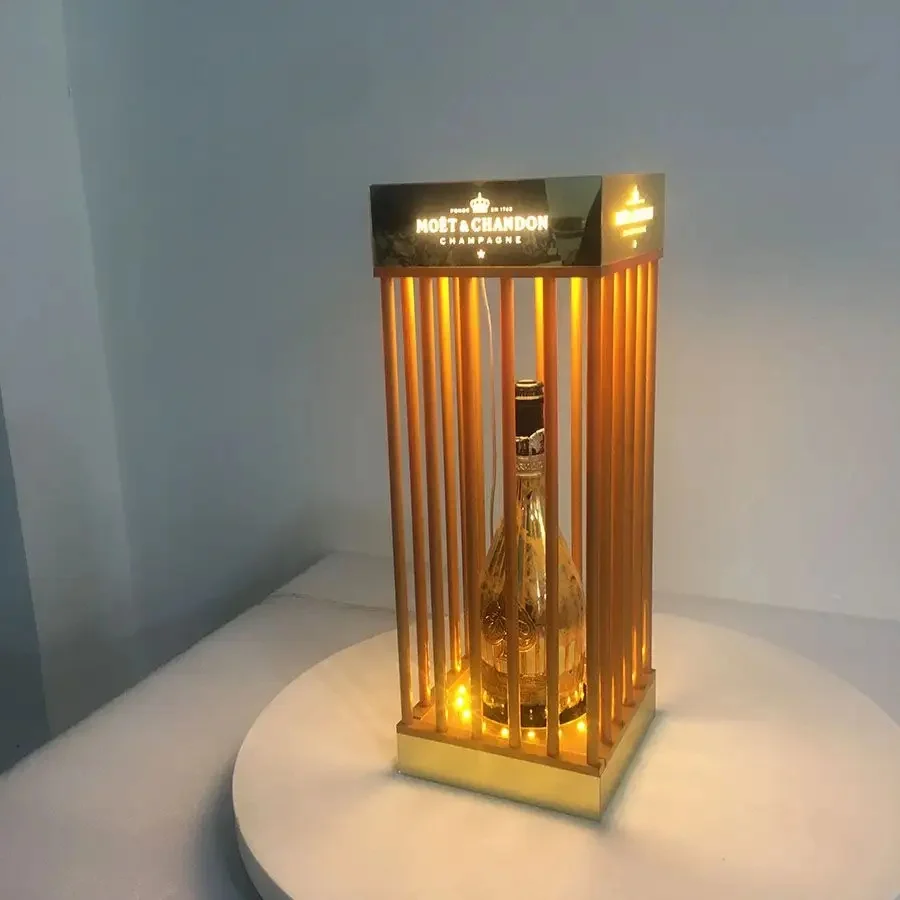 

LED Golden Bird Cage Champagne Bottle Presenter VIP Metal Acrylic LED Champagne Bottle Glorifier for Night Club Bar