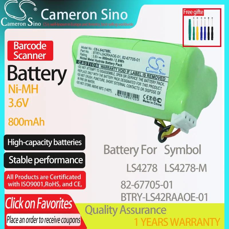 CameronSino Battery for Symbol LS4278 LS4278-M DS6878-SR fits Symbol 82-67705-01 BTRY-LS42RAAOE-01 Barcode Scanner battery 3.60V