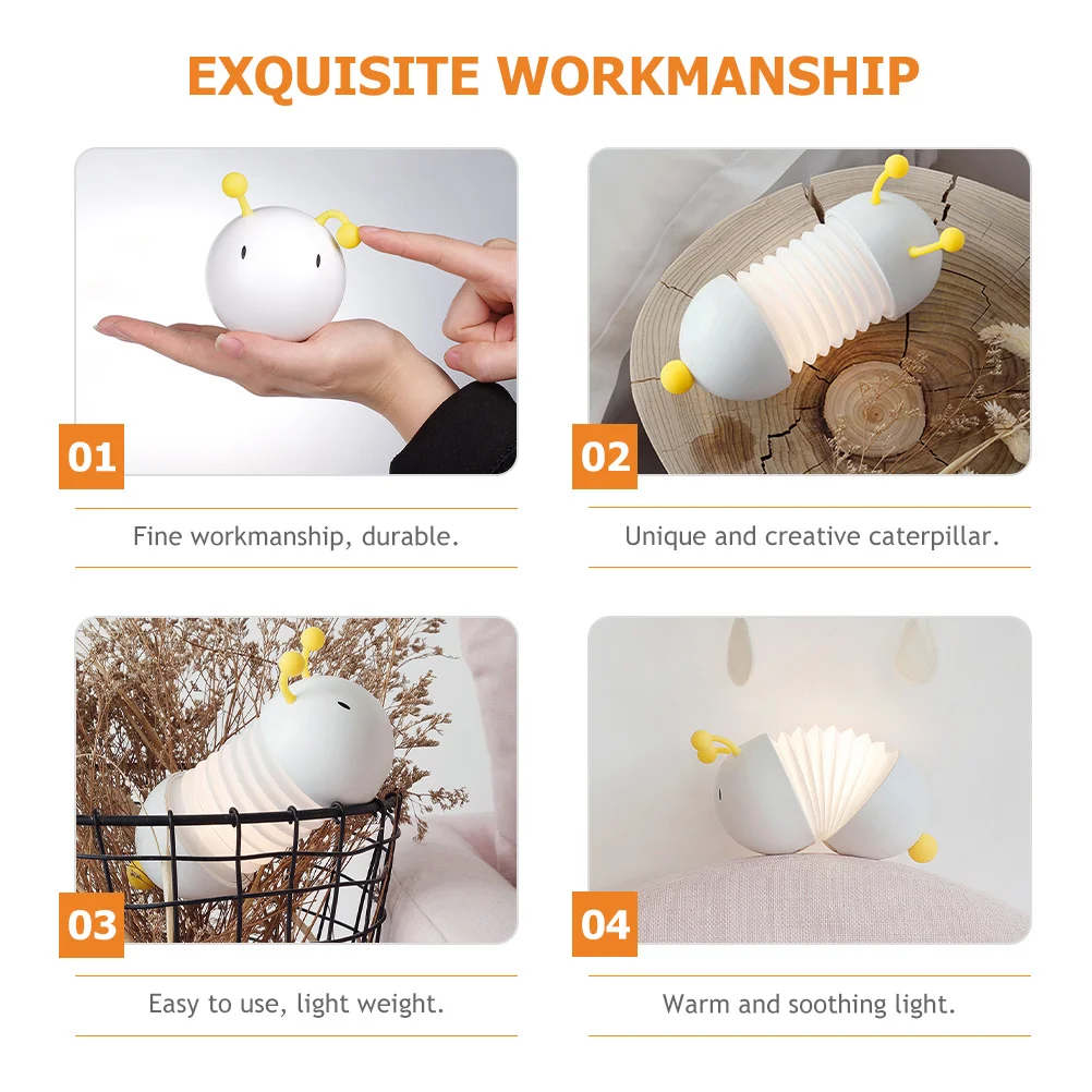 Caterpillar extensível flexível luz noturna carregamento usb dobrável pequena lâmpada quarto berçário decoração presente para