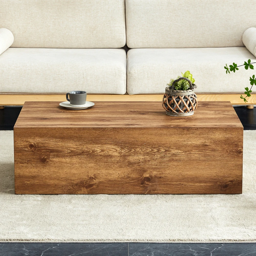 Mesa de centro moderna, mesa central rectangular de grano de madera con patas ajustables, mesa auxiliar de granja fácil de limpiar para oficina